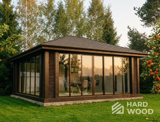 Большая деревянная беседка остеклённая №98 - фото 2278