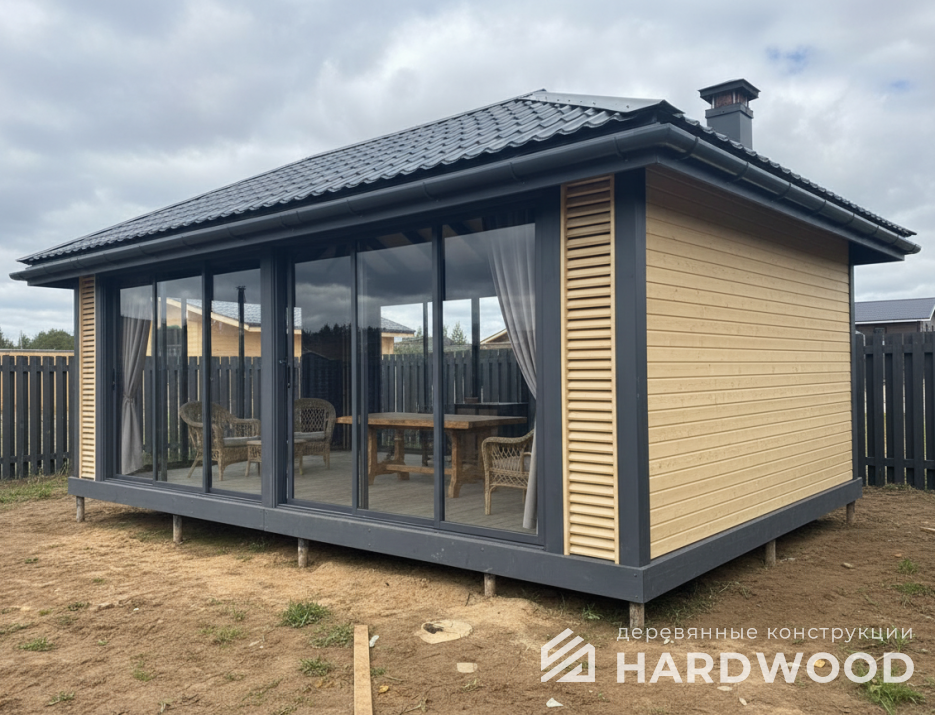 Дачная беседка с панорамными окнами №96 - фото 2268