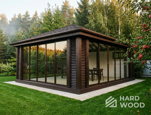 Большая деревянная беседка остеклённая №98 - фото 2277