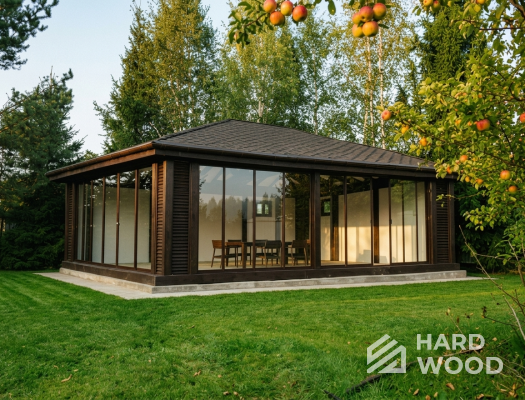 Большая деревянная беседка остеклённая №98 - фото 2275