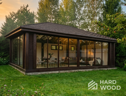 Большая деревянная беседка остеклённая №98 - фото 2274